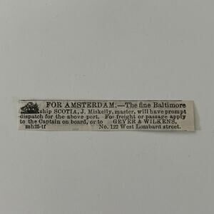 Scotia For Amsterdam Geyer & Wilkens 1862 Civil War Baltimore Clipping SAJ2-S25